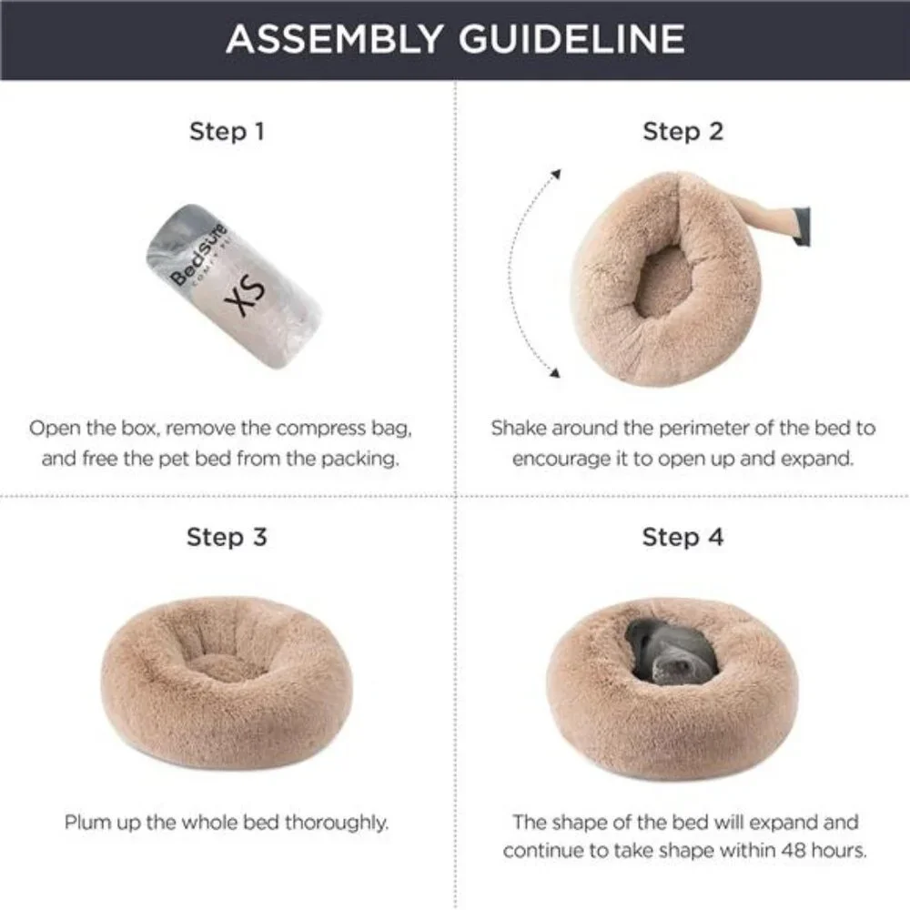 Calming Cat Bed Small Round Plush Donut Pet Bed Fluffy Soft Washable for Cats
